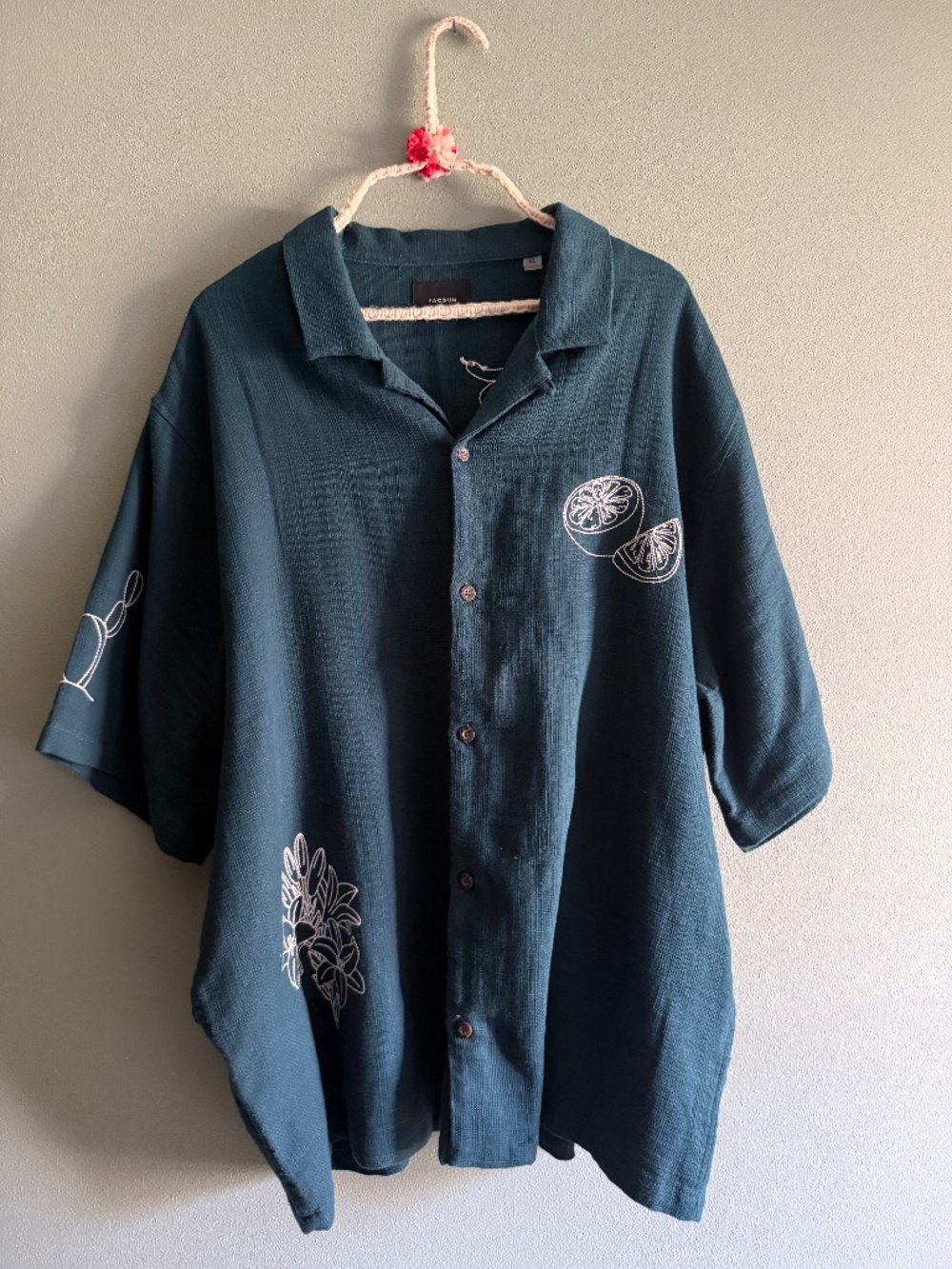 Pacsun Lounge Camp Shirt Mens XL Embroidered Beach Hawaiian Button Up